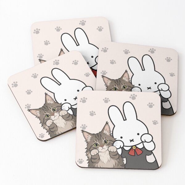 Item preview,  Cute Bunny and Maine Coon Cat Paws Up - Miffy Inspired designed and sold by Cozy Moss Studio.