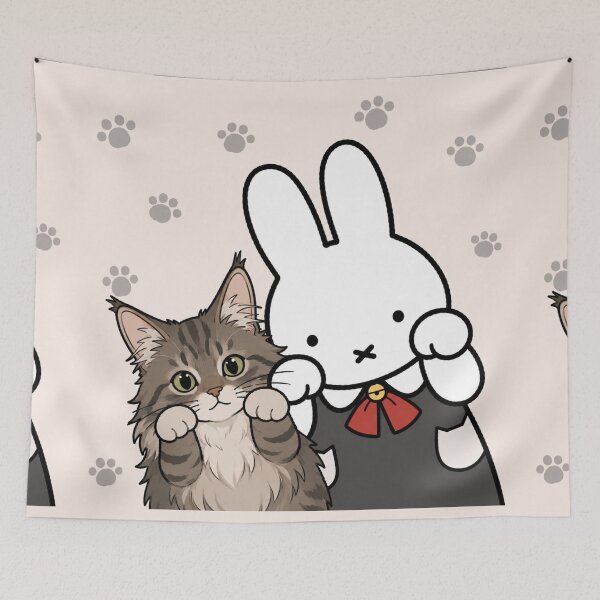 Item preview,  Cute Bunny and Maine Coon Cat Paws Up - Miffy Inspired designed and sold by Cozy Moss Studio.