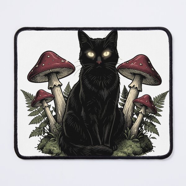 Item preview, The Midnight Mushroom Familiar – Gothic Black Cat designed and sold by mrshadow113.