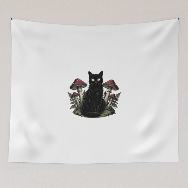Item preview, The Midnight Mushroom Familiar – Gothic Black Cat designed and sold by mrshadow113.