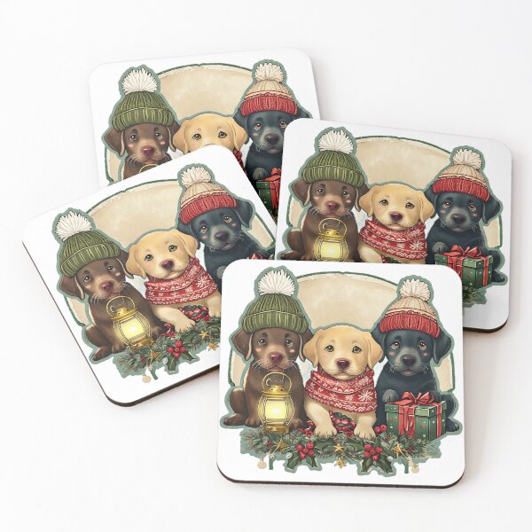 Item preview, Three Adorable Labrador Puppies in a Cozy Christmas Scene designed and sold by Luna & Cleo Creative.