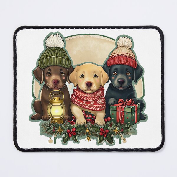 Item preview, Three Adorable Labrador Puppies in a Cozy Christmas Scene designed and sold by Luna & Cleo Creative.