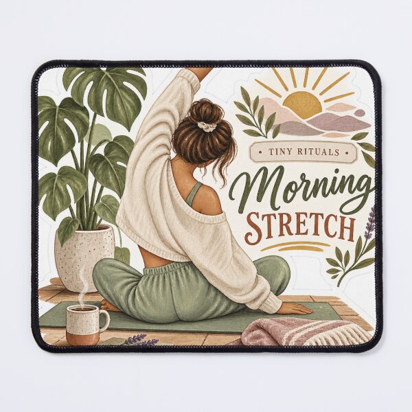 Item preview, Tiny Rituals – Morning Stretch Cozy Wellness Sticker designed and sold by ChicClicker.