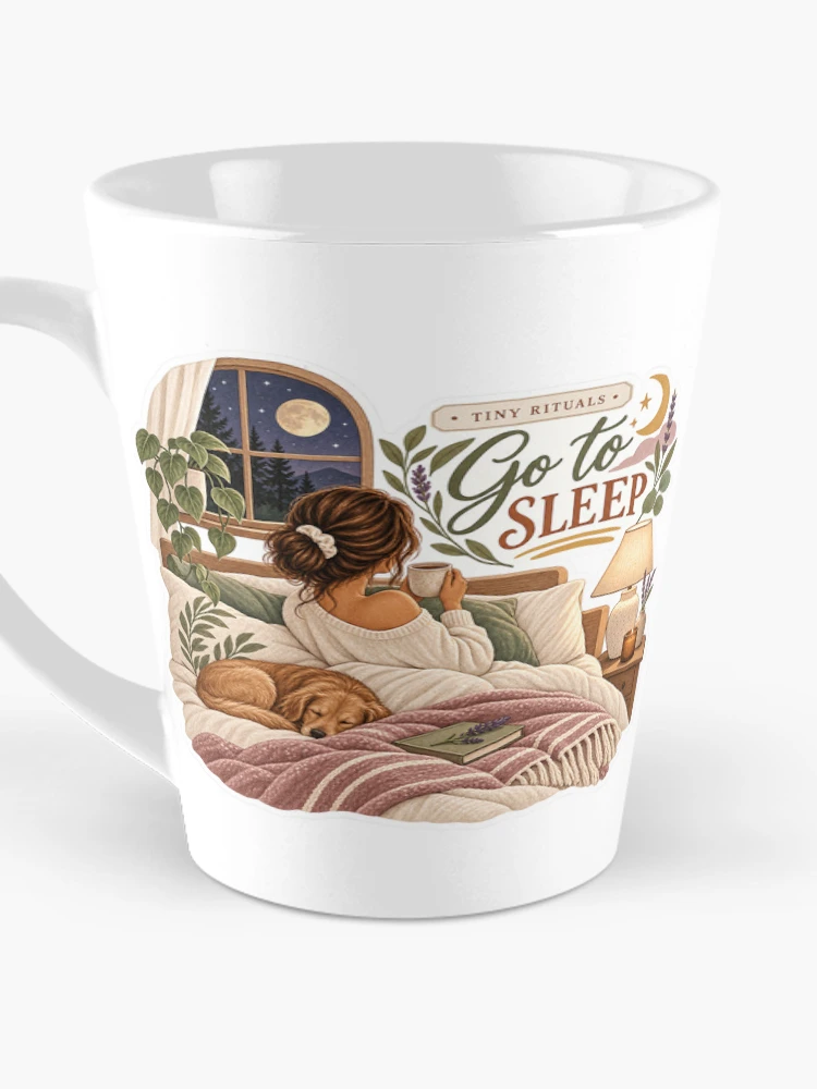 Thumbnail 3 of 4, Coffee Mug, Tiny Rituals – Go to Sleep Cozy Night Routine Sticker designed and sold by ChicClicker.