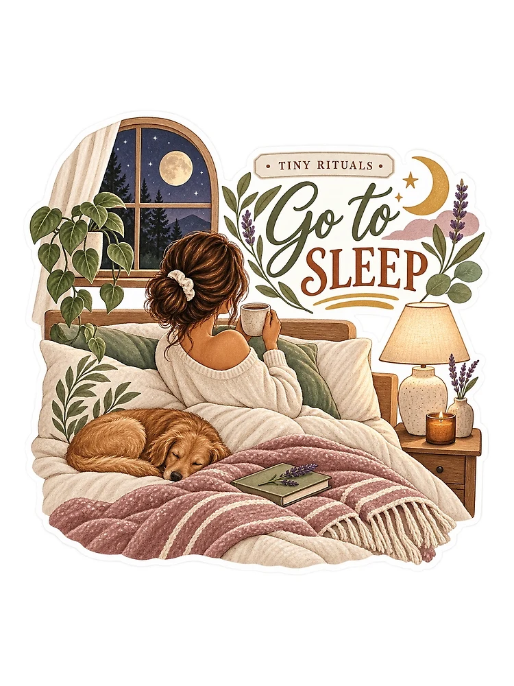 Thumbnail 3 of 3, Scarf, Tiny Rituals – Go to Sleep Cozy Night Routine Sticker designed and sold by ChicClicker.