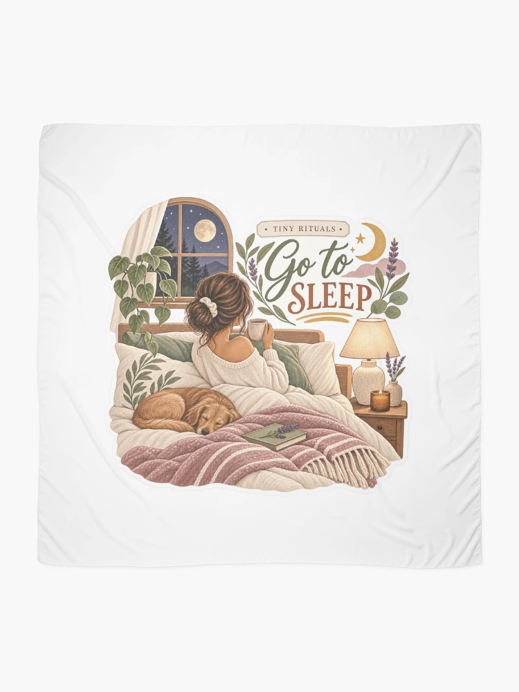 Thumbnail 2 of 3, Scarf, Tiny Rituals – Go to Sleep Cozy Night Routine Sticker designed and sold by ChicClicker.