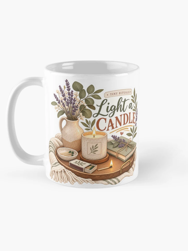 Thumbnail 5 of 6, Coffee Mug, Tiny Rituals – Light a Candle Cozy Ritual Sticker designed and sold by ChicClicker.
