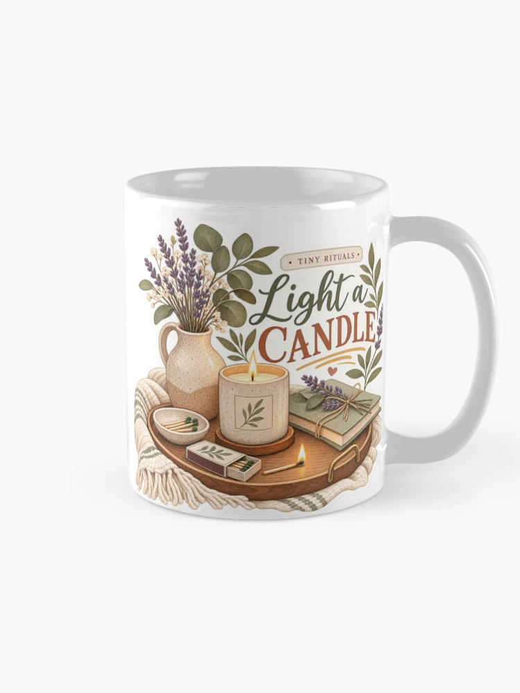 Thumbnail 3 of 6, Coffee Mug, Tiny Rituals – Light a Candle Cozy Ritual Sticker designed and sold by ChicClicker.
