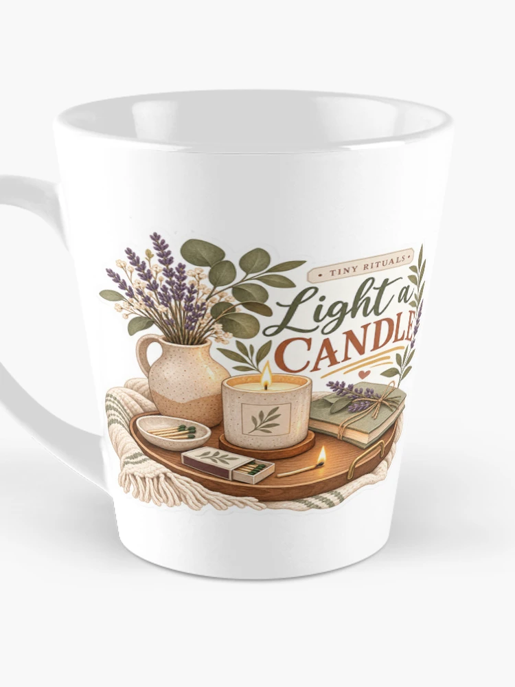 Thumbnail 3 of 4, Coffee Mug, Tiny Rituals – Light a Candle Cozy Ritual Sticker designed and sold by ChicClicker.