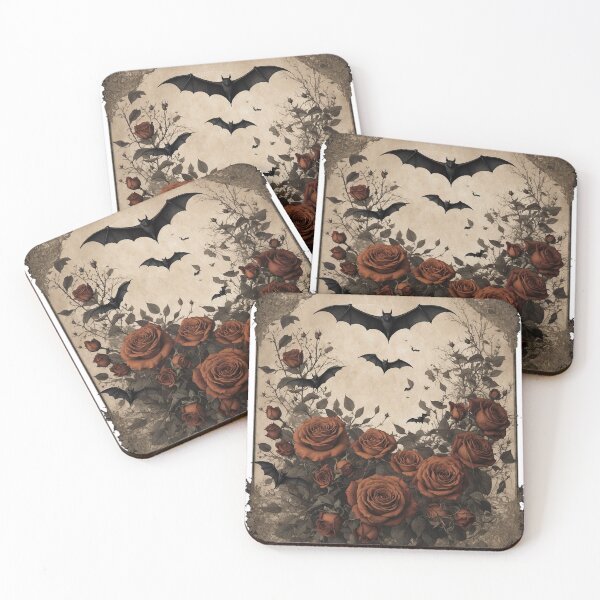 Item preview, Gothic Bats and Roses Vintage Botanical Halloween Art designed and sold by Shiwwa.