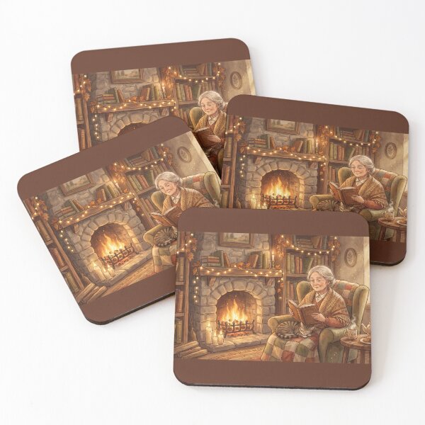 Item preview, Grandma Reading by Fireplace | Cozy Book Lover Cottagecore Art designed and sold by SebastianSpace.