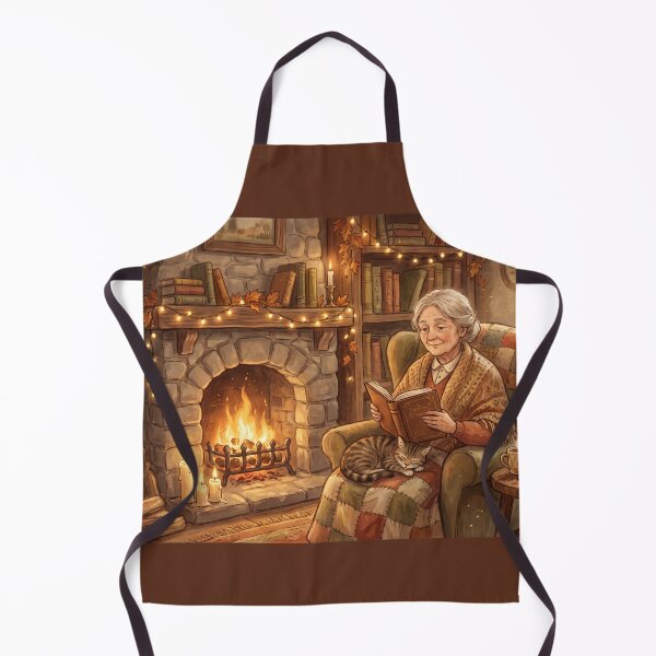Item preview, Grandma Reading by Fireplace | Cozy Book Lover Cottagecore Art designed and sold by SebastianSpace.