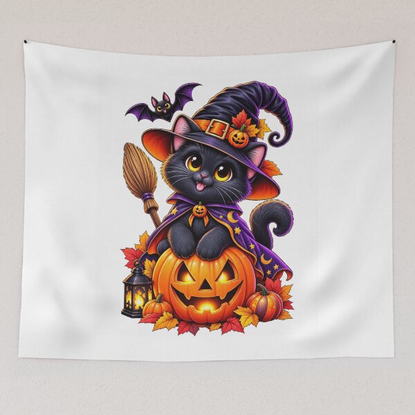 Item preview, Spooky Witch Cat & Pumpkin – Cute Halloween Night designed and sold by treandsart.