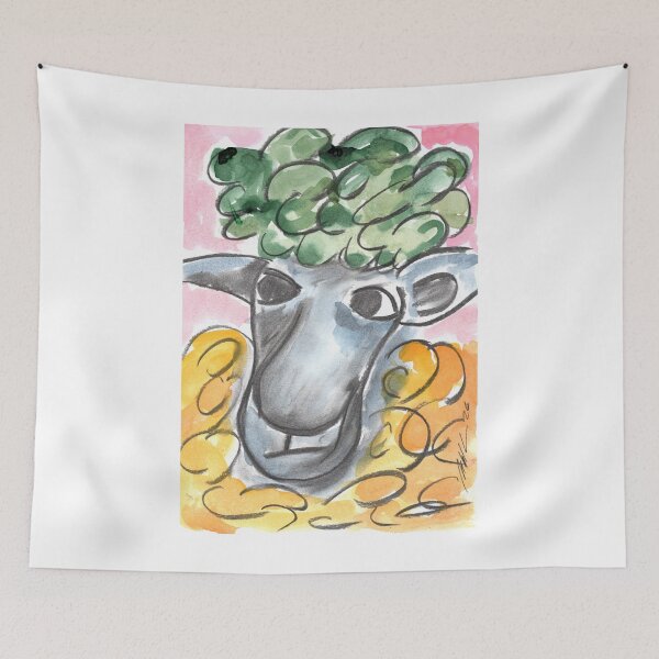 Item preview, Sheep with Mini Green Plie, Charcoal & Watercolour designed and sold by Anke‘s Bazaar.