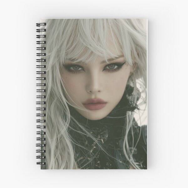 Artikelvorschau, Gothic-Girl mit weißen Haaren und roten Augen | Dunkles Pin-up für Männerhöhle & Gartenhäuschen entworfen und verkauft von Synth Seduction.