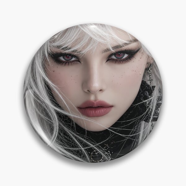Aperçu de l'œuvre Gothique aux cheveux blancs et aux yeux rouges | Pin-up sombre pour repaire masculin et atelier de jardinage créée et vendue par Synth Seduction.
