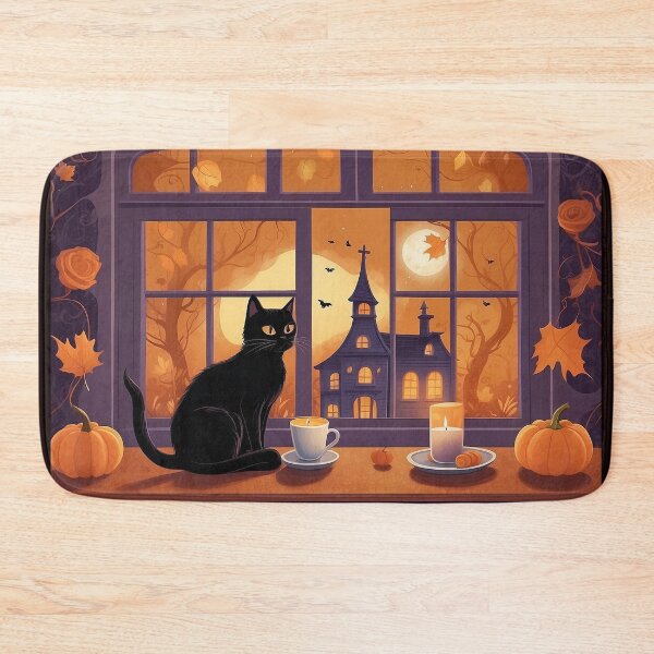 Item preview, Black Cat Autumn Window Halloween Moon Cozy Cottage designed and sold by Shiwwa.