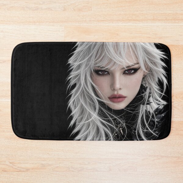 Item preview, White Hair Goth Girl with Red Eyes | Dark Pin-Up for Man Cave & She Shed designed and sold by Synth Seduction.