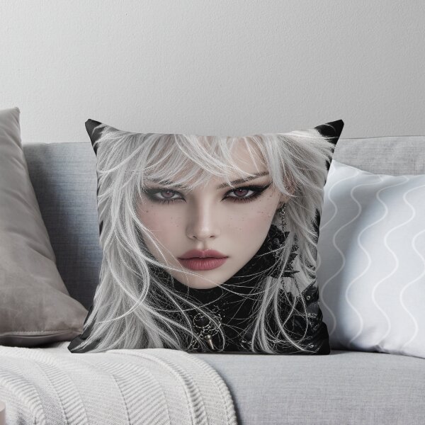 Item preview, White Hair Goth Girl with Red Eyes | Dark Pin-Up for Man Cave & She Shed designed and sold by Synth Seduction.