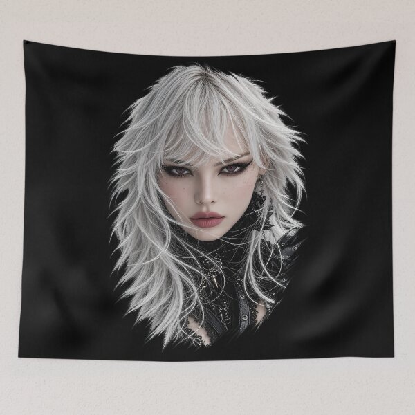 Item preview, White Hair Goth Girl with Red Eyes | Dark Pin-Up for Man Cave & She Shed designed and sold by Synth Seduction.
