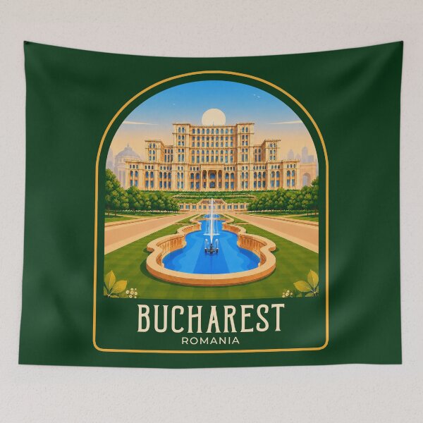 Item preview, Bucharest Vintage Travel Illustration designed and sold by HomeLivingCo.