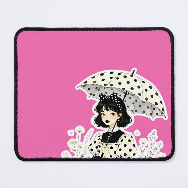 Item preview, Cottagecore Polka Dot Girl with Black Lips and Umbrella designed and sold by Bondingbonding.