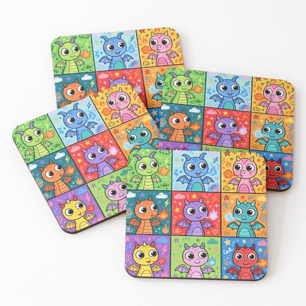 Item preview, Cute Colorful Kawaii Dragon Character Grid designed and sold by Teeny Quities.