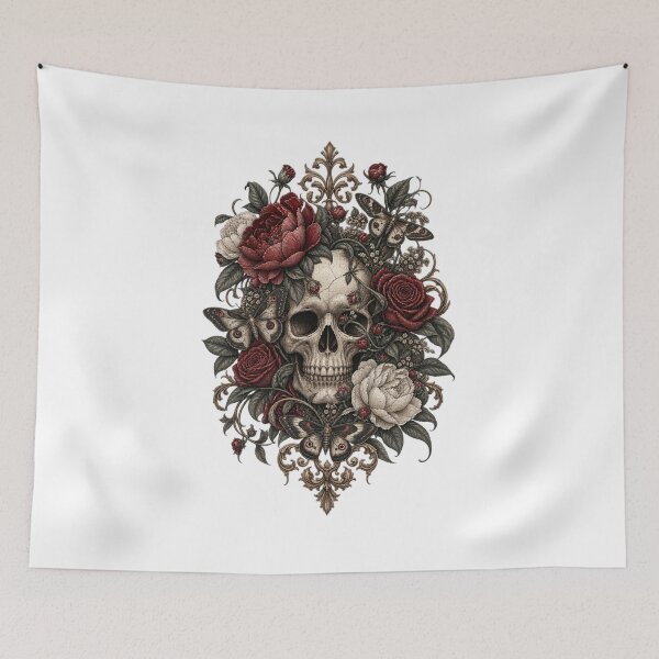 Item preview, Gothic Botanical Skull — Roses, Peonies & Moths designed and sold by zenithviv.