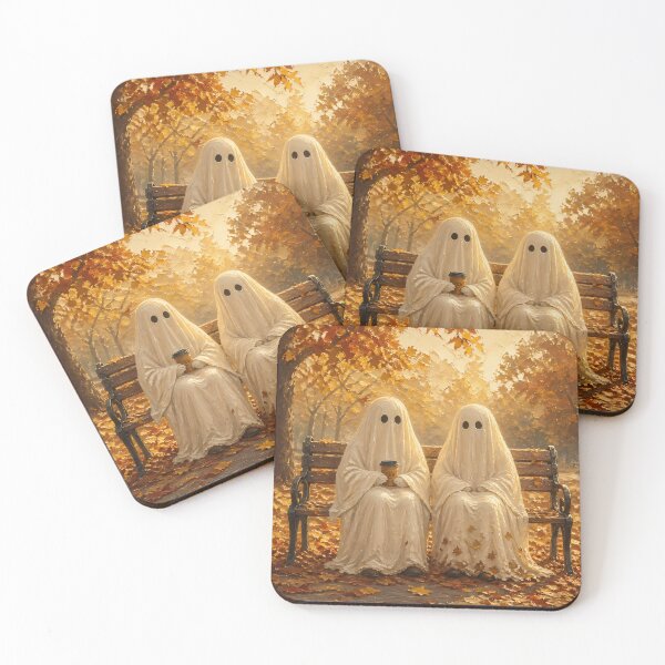 Item preview, Cute Ghost Couple Autumn Halloween Cozy Fall Cottagecore Art designed and sold by GrinGalore.