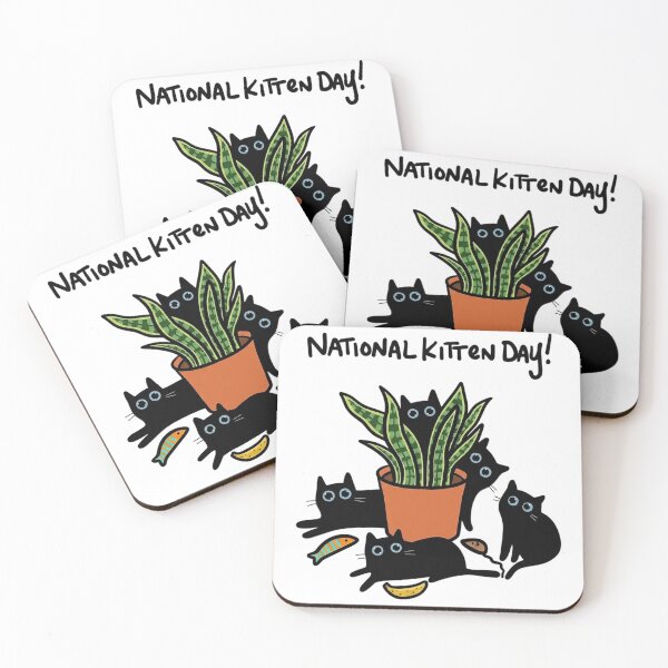 Item preview, National Kitten Day Cute Black Cats in a Snake Plant Pot designed and sold by JossDesign15.