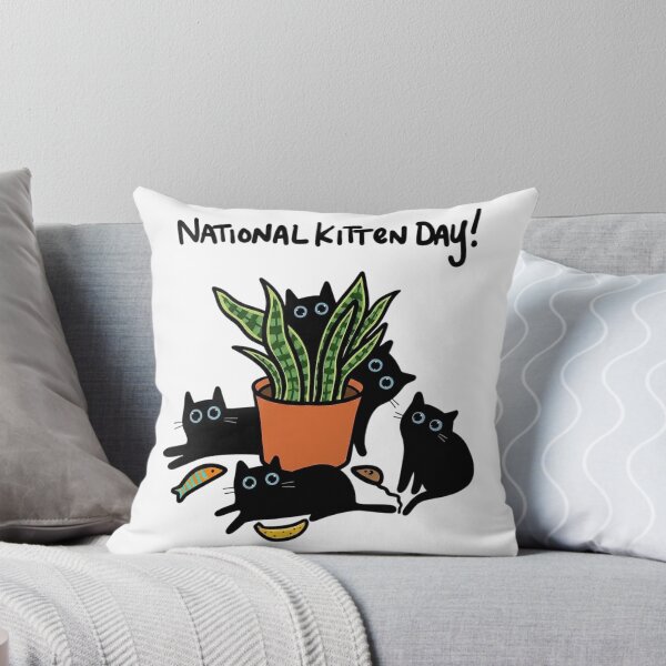 Item preview, National Kitten Day Cute Black Cats in a Snake Plant Pot designed and sold by JossDesign15.
