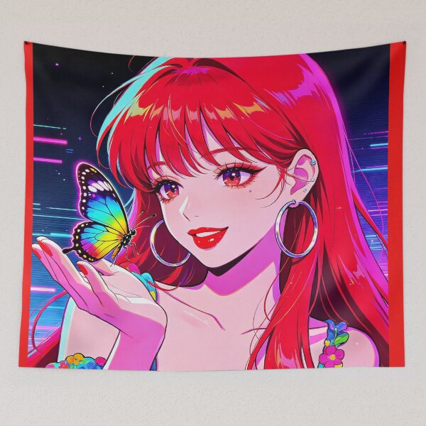Item preview, Neon Redhead & Rainbow Butterfly Y2K Pop Art designed and sold by Bondingbonding.