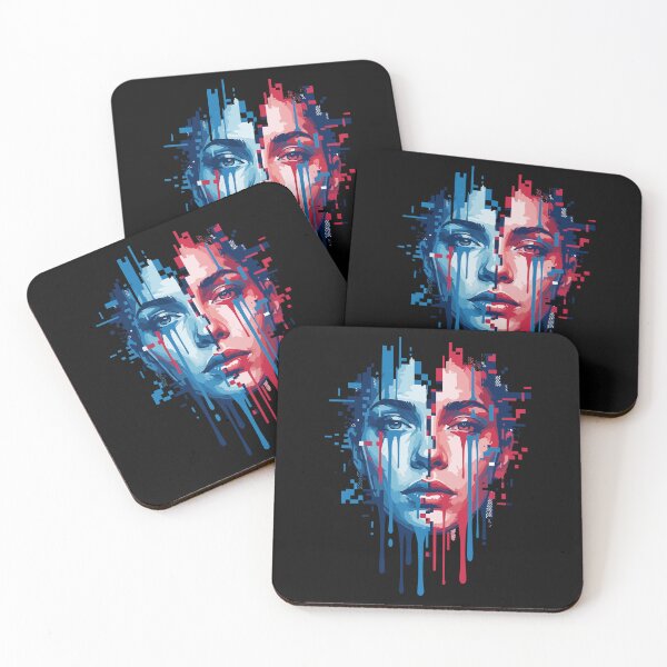 Item preview, Adversarial Blue Red Double Exposure Face | AI Glitch Portrait Art designed and sold by Uglyandcute.