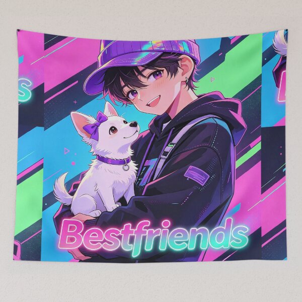 Item preview, Y2K Best Friends — Boy with Purple Hat & White Puppy designed and sold by Bondingbonding.