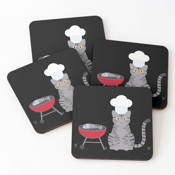Item preview, Chef Cat Grilling Fish Cute Cartoon Art designed and sold by OlyvieArt.