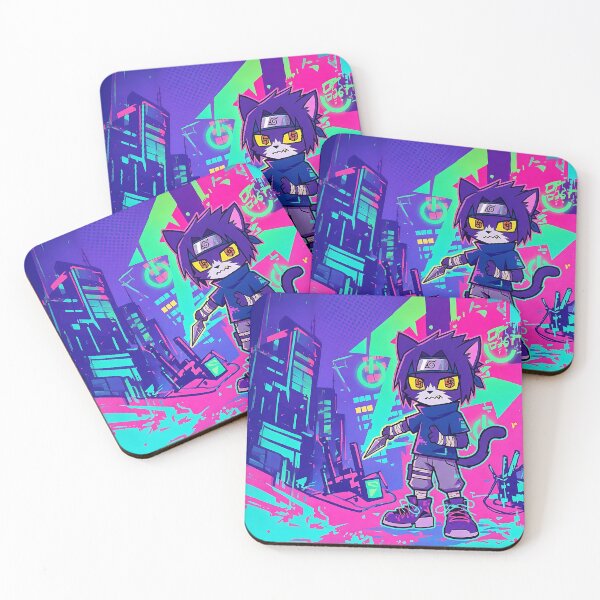Item preview, Neon Cyberpunk Ninja Cat: Urban Shinobi Black Neko designed and sold by CuteKats.