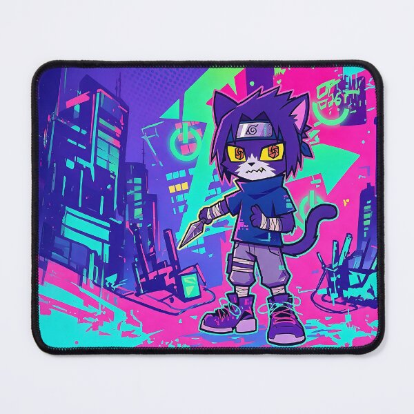 Item preview, Neon Cyberpunk Ninja Cat: Urban Shinobi Black Neko designed and sold by CuteKats.