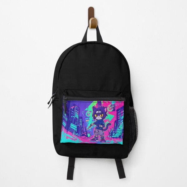Item preview, Neon Cyberpunk Ninja Cat: Urban Shinobi Black Neko designed and sold by CuteKats.