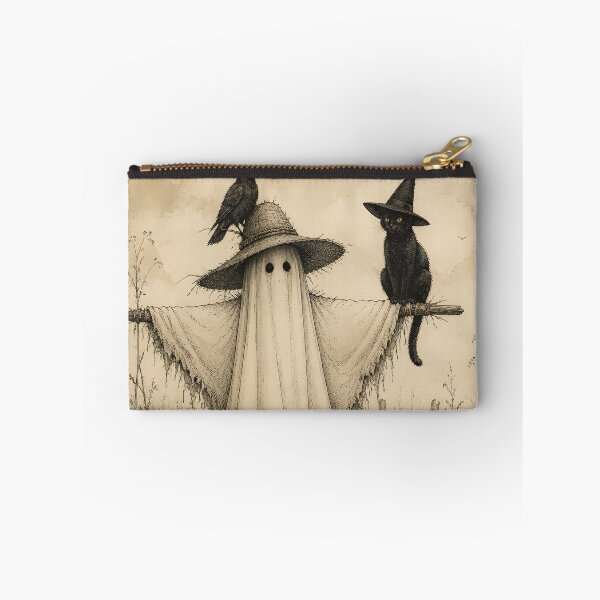 Item preview, Vintage Ghost Scarecrow Black Cat Pumpkin Pen Ink Drawing designed and sold by GrinGalore.