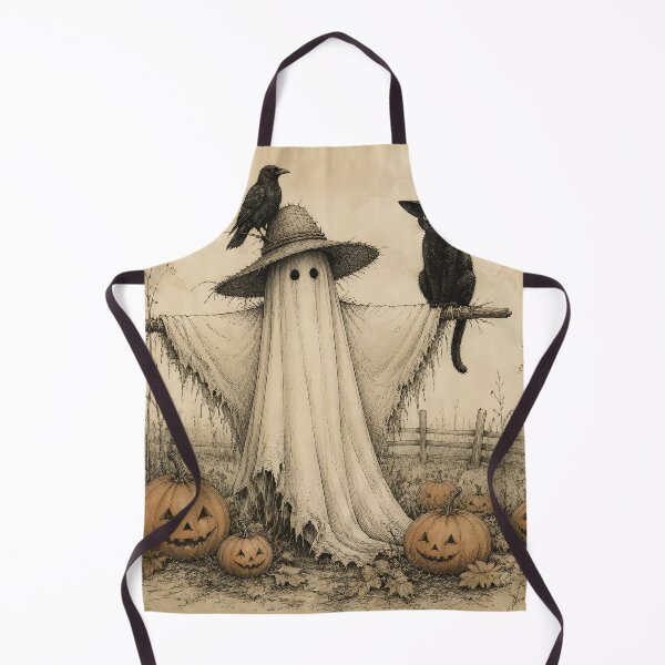 Item preview, Vintage Ghost Scarecrow Black Cat Pumpkin Pen Ink Drawing designed and sold by GrinGalore.