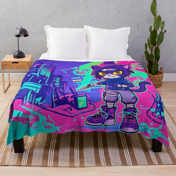 Item preview, Neon Cyberpunk Ninja Cat: Urban Shinobi Black Neko designed and sold by CuteKats.