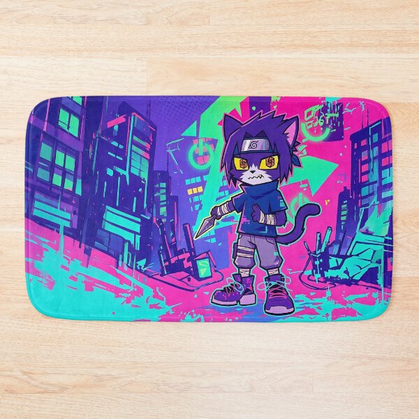 Item preview, Neon Cyberpunk Ninja Cat: Urban Shinobi Black Neko designed and sold by CuteKats.