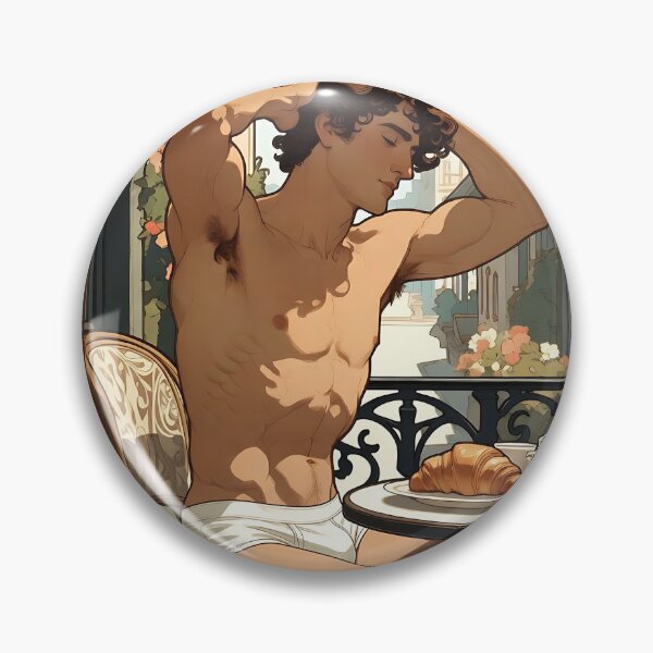 Item preview, Art Nouveau Muscular Man Café Croissant Morning Art designed and sold by ZhivanCrimson.
