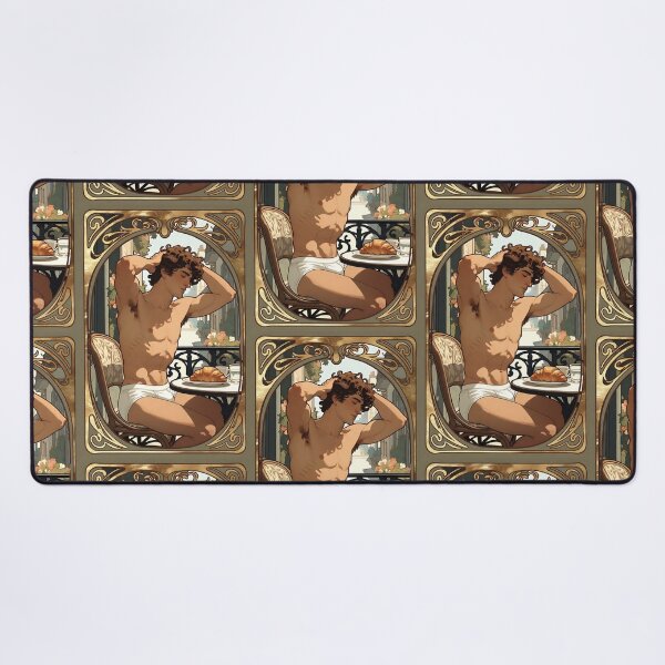 Item preview, Art Nouveau Muscular Man Café Croissant Morning Art designed and sold by ZhivanCrimson.