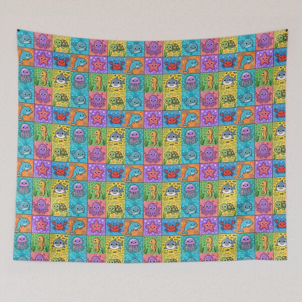 Item preview, Cute Kawaii Ocean Animal Character Grid designed and sold by Teeny Quities.