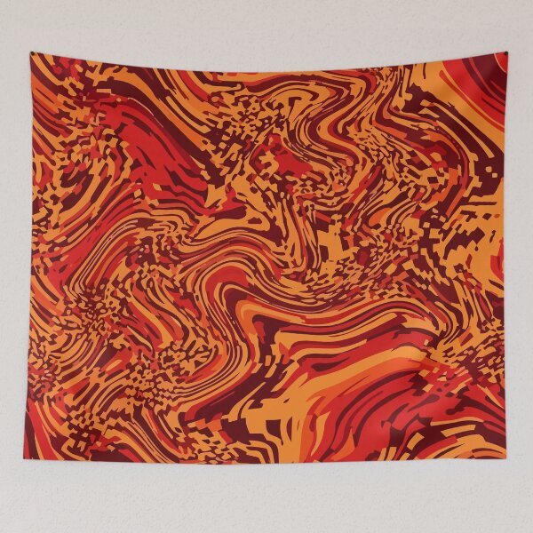 Item preview, Adversarial Fiery Liquid Glitch Swirl | Orange Red Abstract Art designed and sold by Uglyandcute.