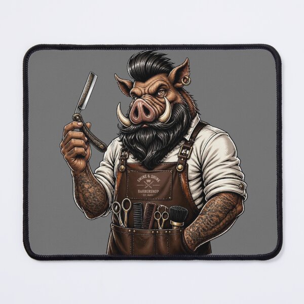 Item preview, Wild Boar Barber With Straight Razor Art designed and sold by Barber MD Culture.