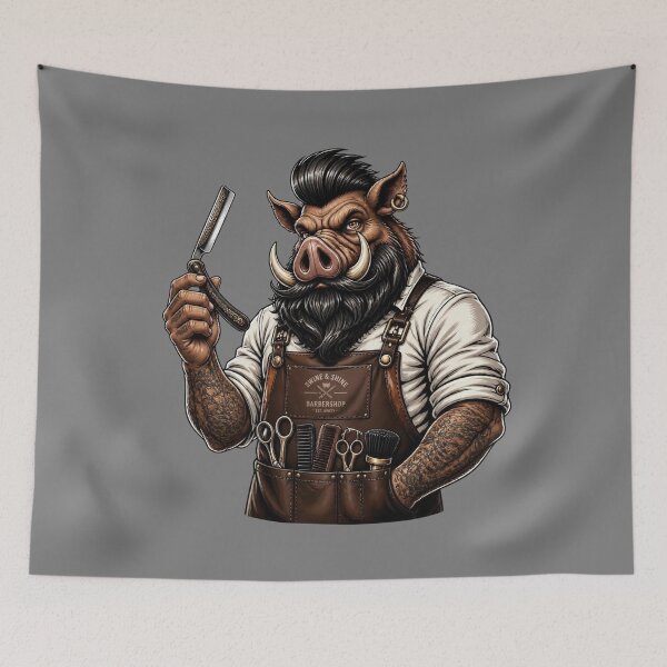 Item preview, Wild Boar Barber With Straight Razor Art designed and sold by Barber MD Culture.