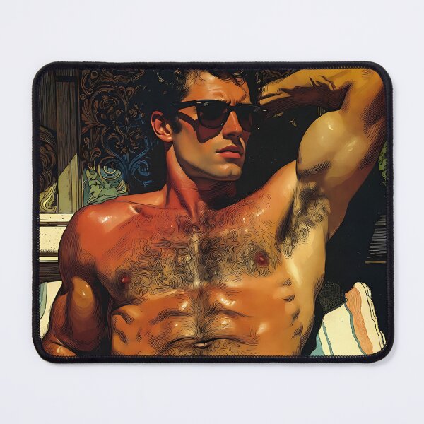 Item preview, Hairy Muscular Man Blue Briefs Sunglasses Portrait designed and sold by ZhivanCrimson.