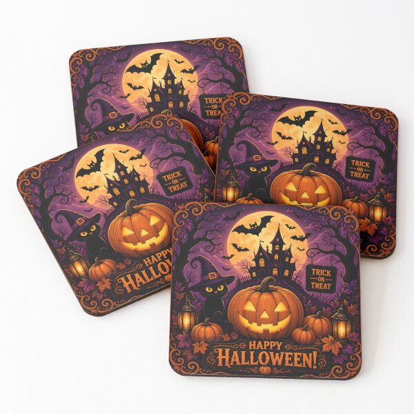 Item preview, Happy Halloween Pumpkin Witch Cat Haunted House Full Moon designed and sold by GrinGalore.
